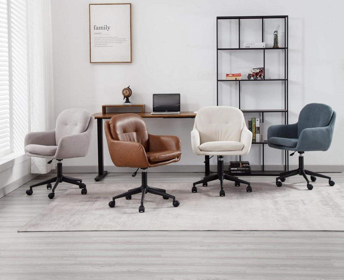 Moderner Chenille Bürostuhl 360° Drehstuhl Verstellbar Beige