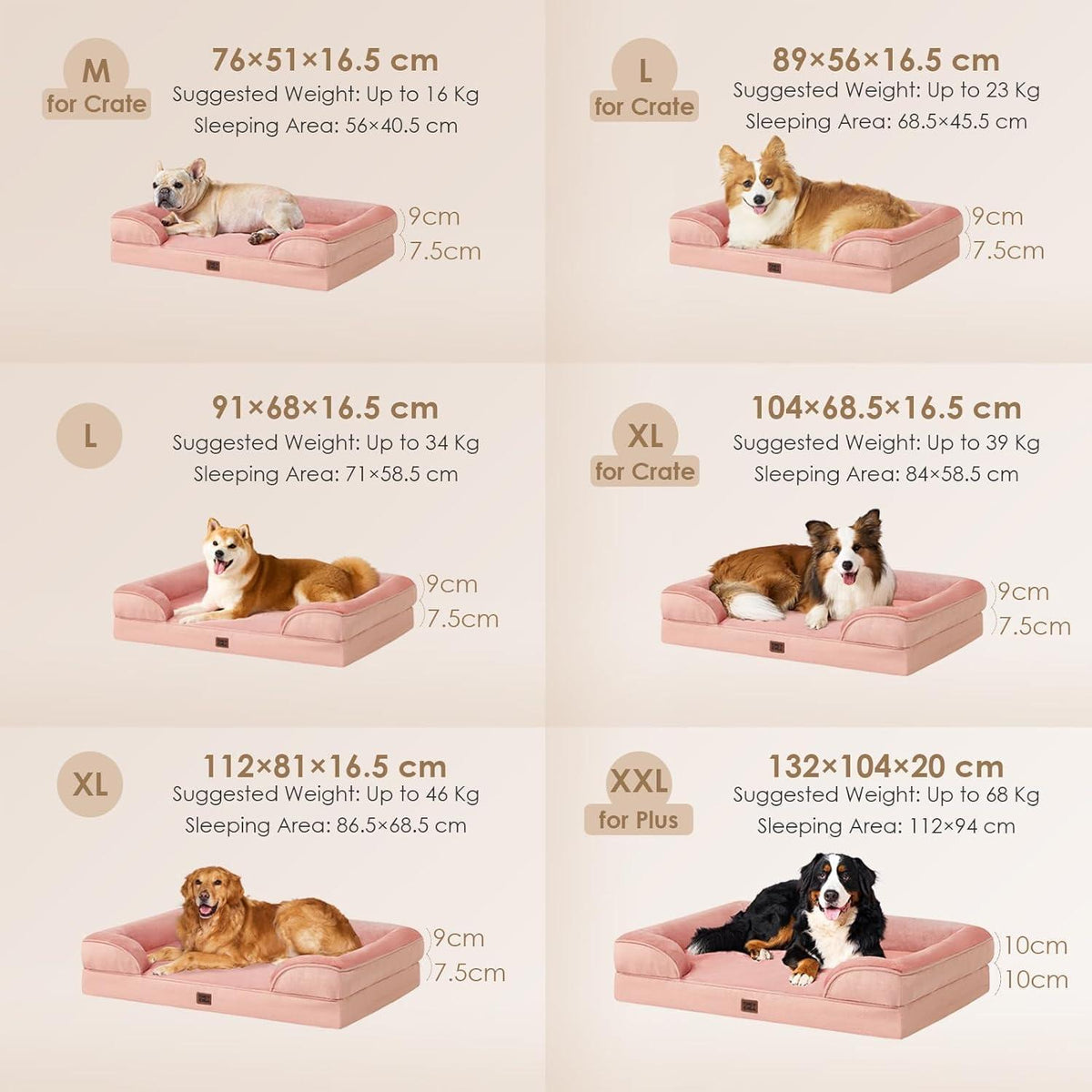 Orthopädisches Hundebett mit Memory Foam, Rosa L