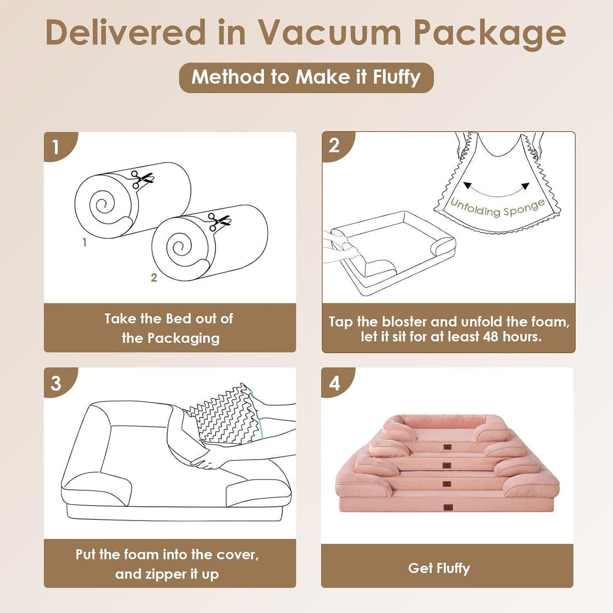 Orthopädisches Hundebett mit Memory Foam, Rosa L