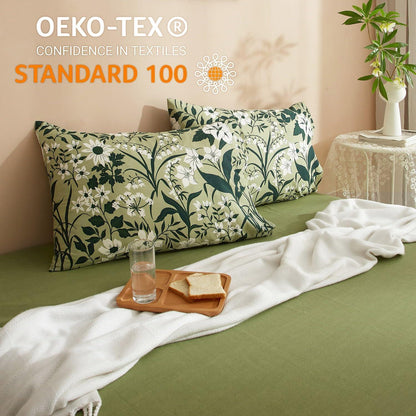 Grüne Baumwoll Bettwäsche Set 220x240 mit Blumenmuster