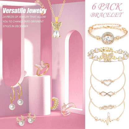 Adventskalender Schmuck 2024 Damen Mädchen 24 Überraschungen Armband Halskette Ohrringe Weihnachtsgeschenke