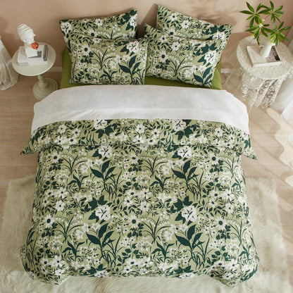 Grüne Baumwoll Bettwäsche Set 135x200 mit Blumenmuster