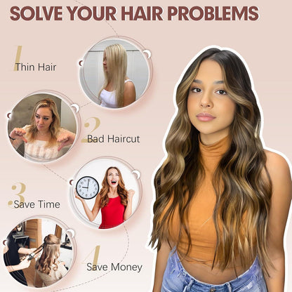 50cm Wellige Haarverlängerung Gemischt Braun Clip-In