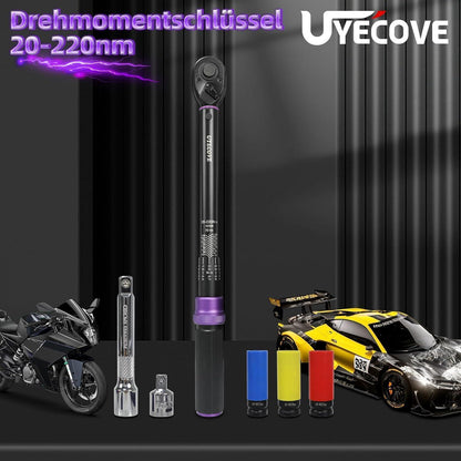 Drehmomentschlüssel Set 1/2" 20-220Nm mit 3/8" Adapter & Verlängerung - Lila