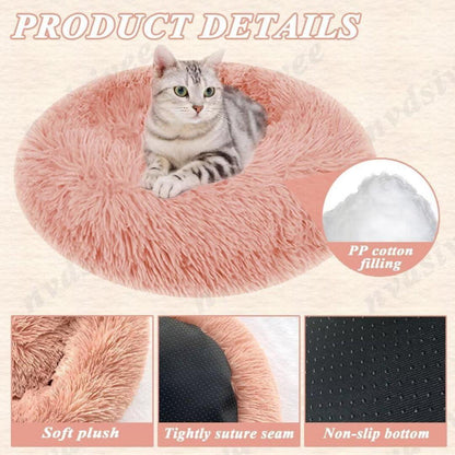 Rundes Hundebett Plüsch – Waschbar & Rutschfest, Rosa 120cm