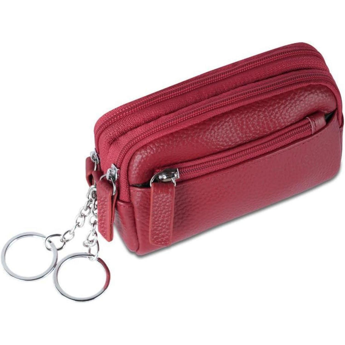 Schlüsseltasche Leder Damen Herren mit Reißverschluss Rot
