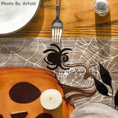 Halloween Tischläufer Kürbisse Spinnennetz 40x180 cm Braun