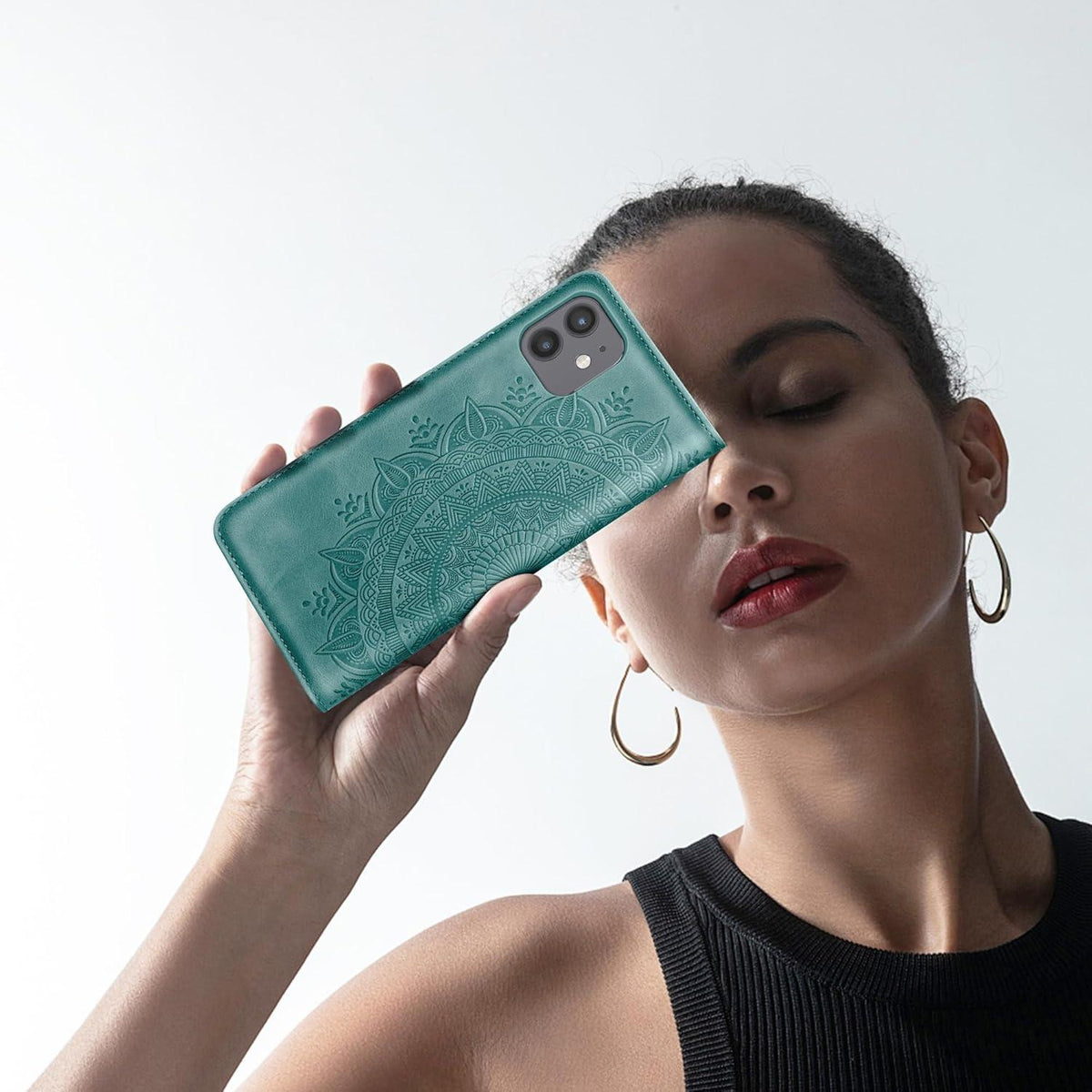 iPhone 12/12 Pro Handyhülle Flip Wallet Cover Grün PU Leder Schutzhülle
