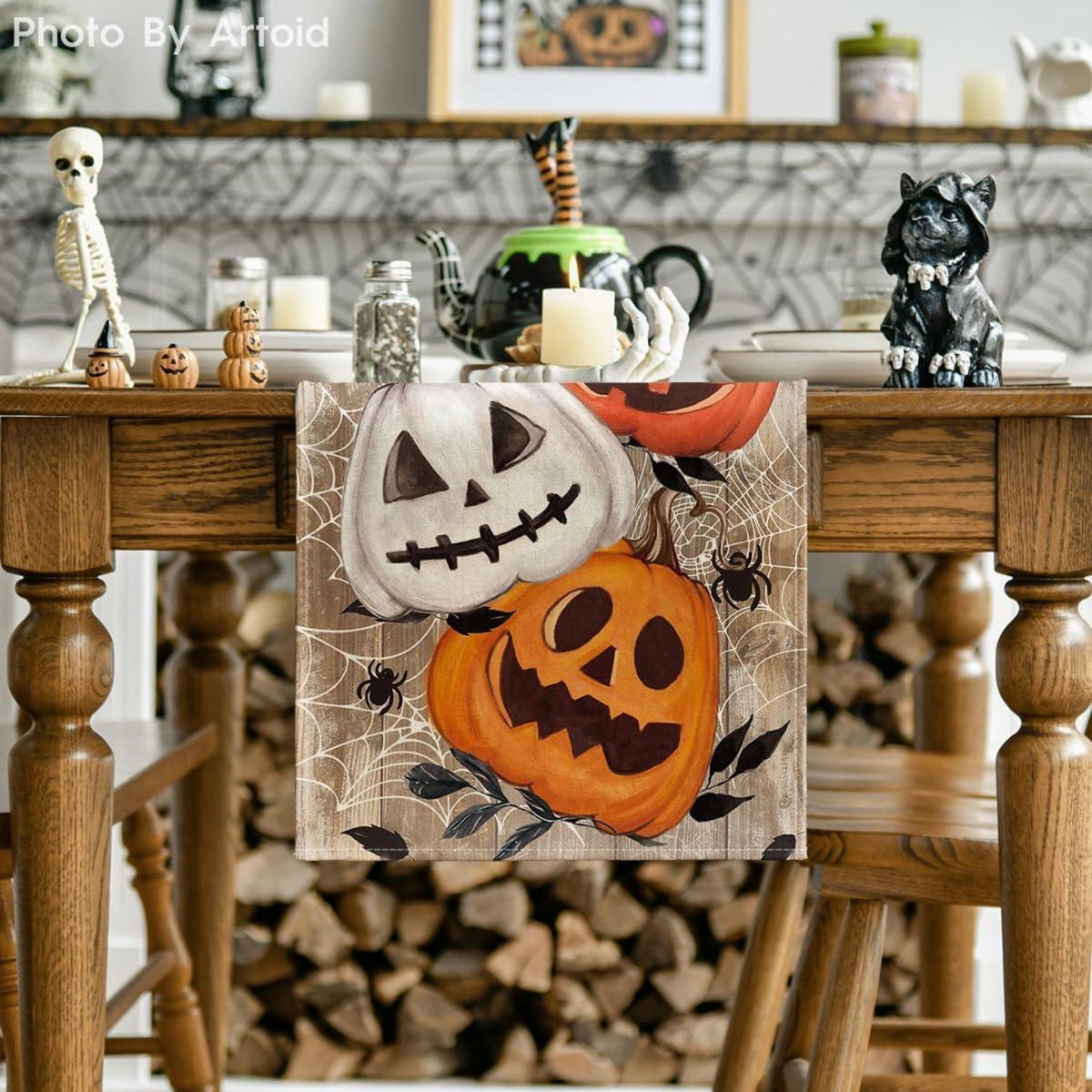 Artoid Halloween Tischläufer Kürbisse Spinnennetz 40x300 cm
