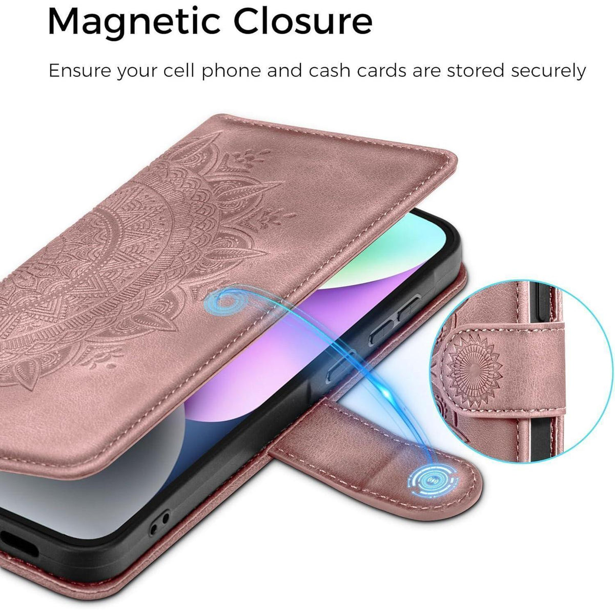 iPhone 14 Klapphülle mit Kartenfach, Ständer, Rosa