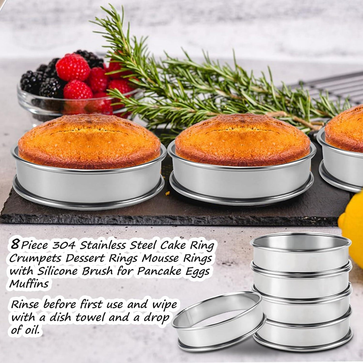 QGGTQG Crumpet Ringe 10cm 8 Stück Backringe Edelstahl Muffinringe
