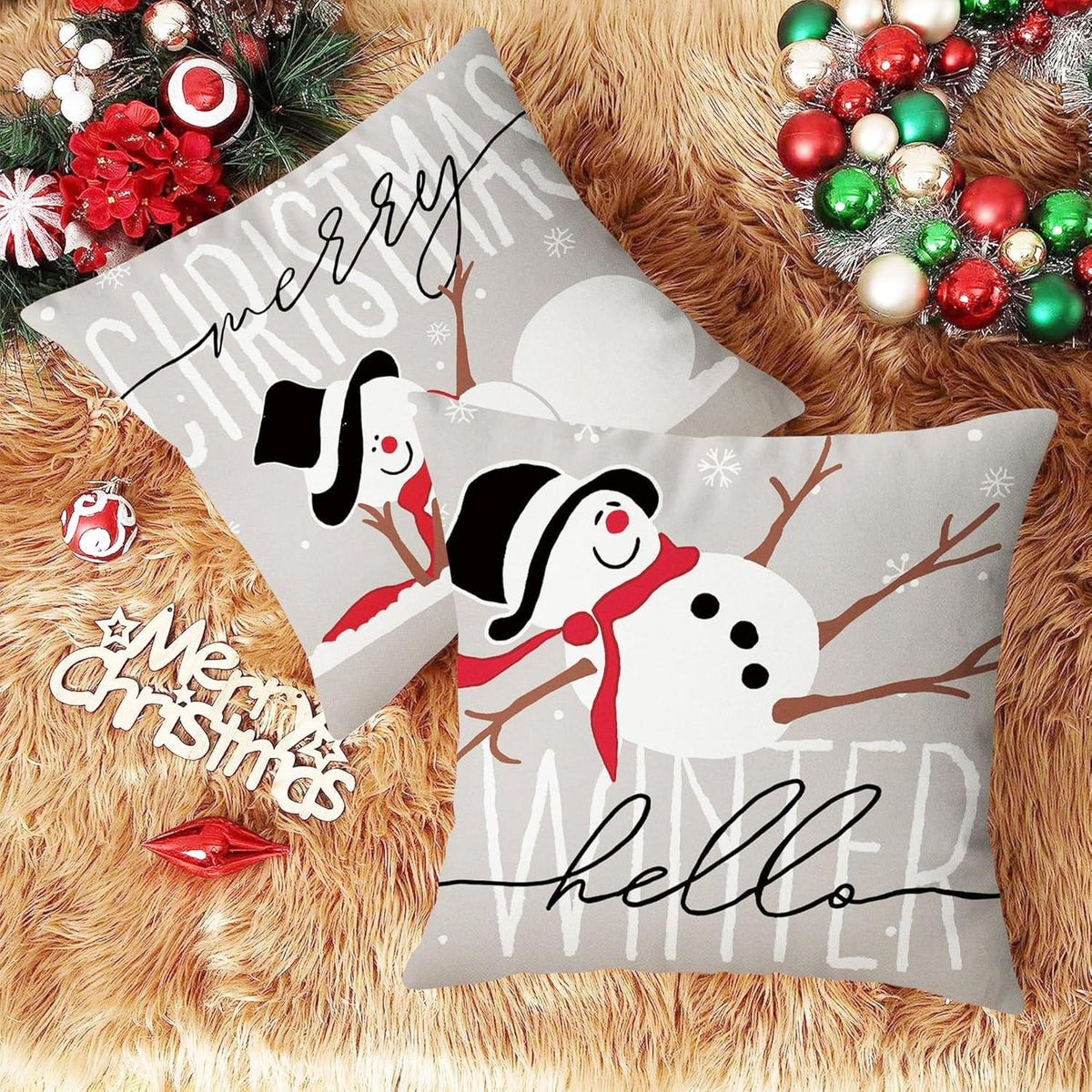 Weihnachtskissenbezüge 4er Set Weihnachtsdeko 45x45 cm Grau