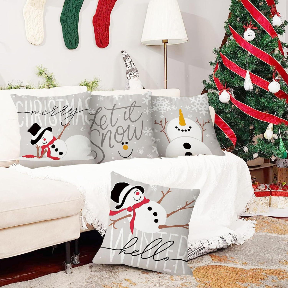 Weihnachtskissenbezug 4er Set 45x45 cm Grau Weihnachtsdeko Innen