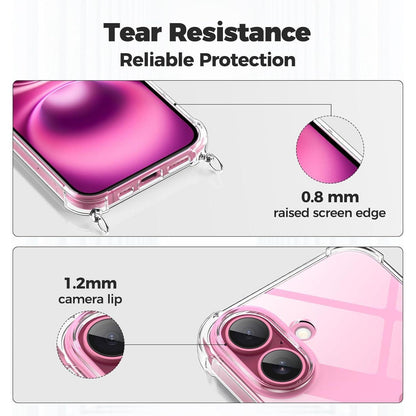 iPhone 16 Umhängehülle mit Band – Transparent & Verstellbar