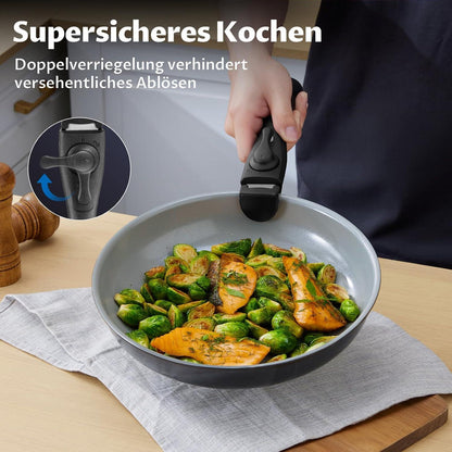 BEZIA Pfannenset abnehmbarer Griff Keramikbeschichtung 13-tlg. Induktion Herd stapelbares Design