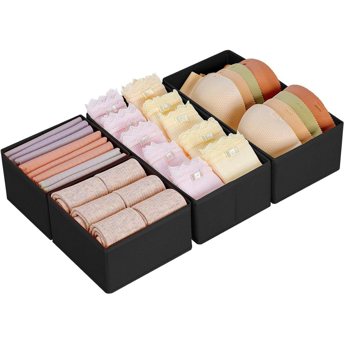 Faltbare Schubladen Organizer 4er Set Schwarz