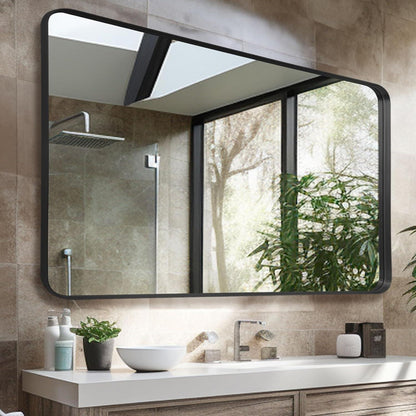Wandspiegel Schwarz 75x100cm - Moderner Badezimmer Spiegel mit Zubehör