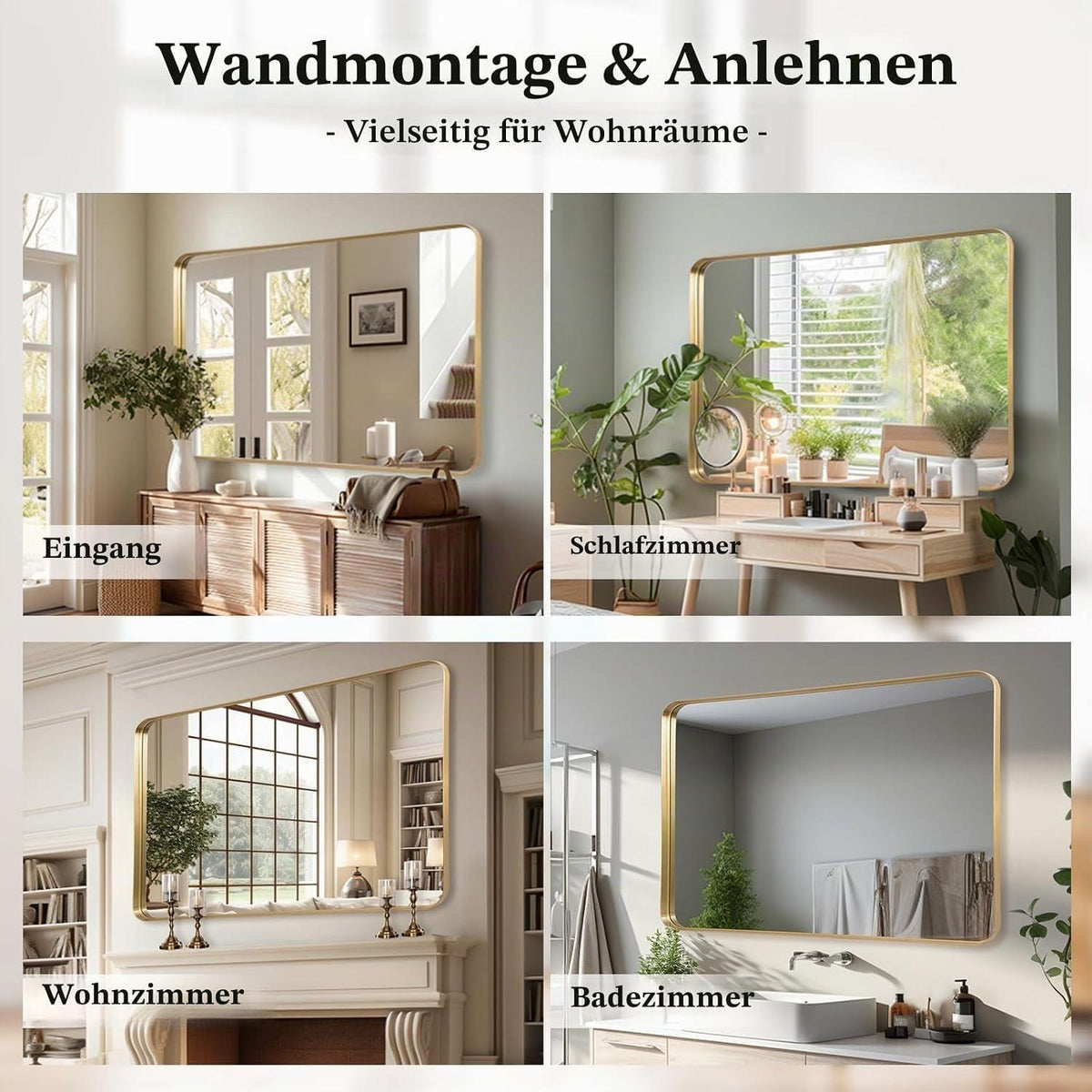 Goldener Wandspiegel 75x100 cm – Modernes Design für Wohn & Bad