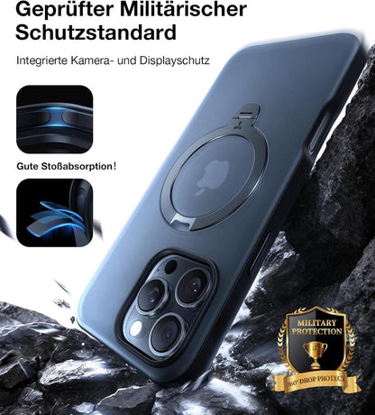 TORRAS 360° Ostand Spin iPhone 16 Pro Max Hülle Magsafe Militärschutz Schwarz