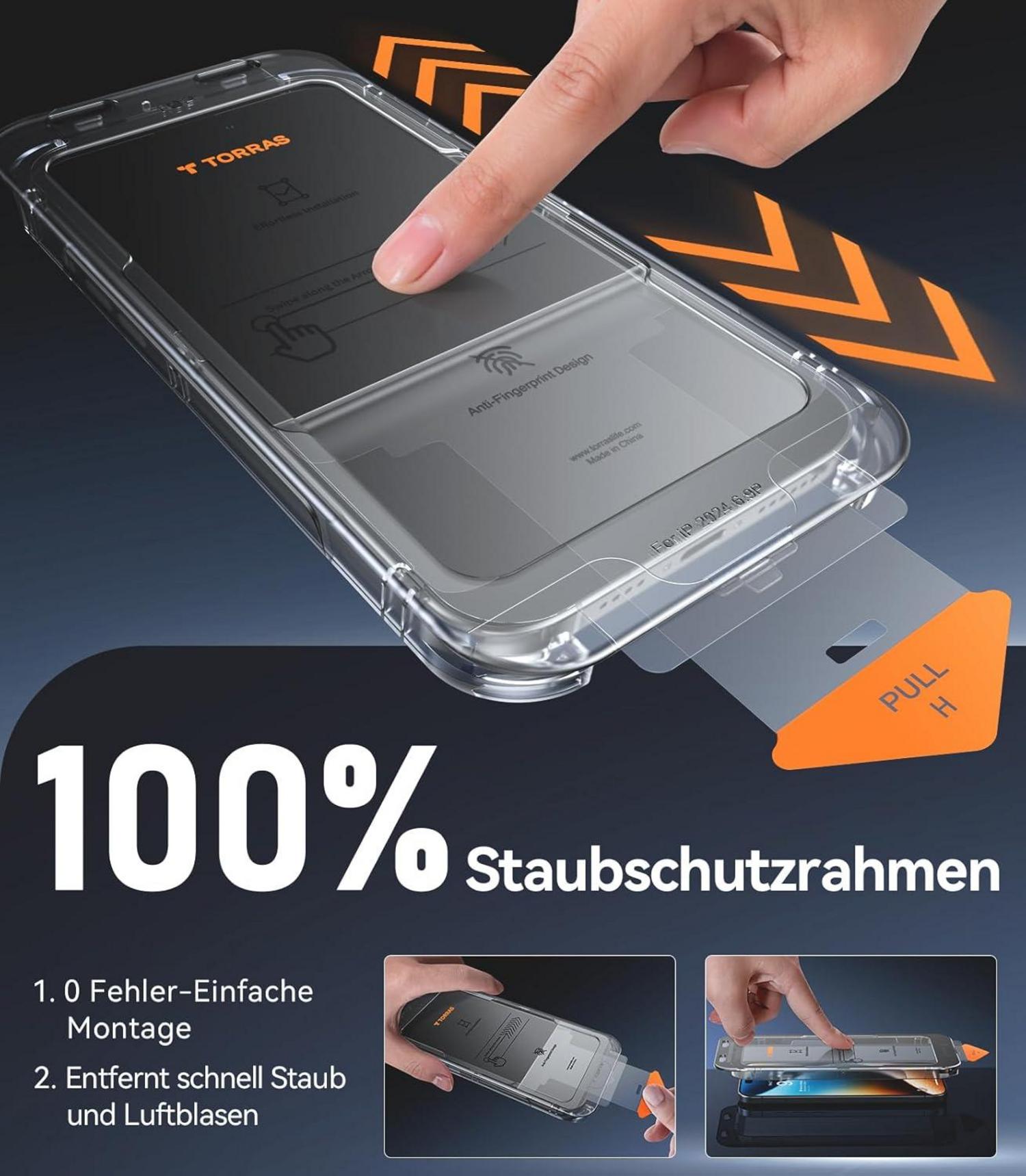 iPhone 16 Pro Panzerglas Schutzfolie 9H Glas Full Screen 2 Stück