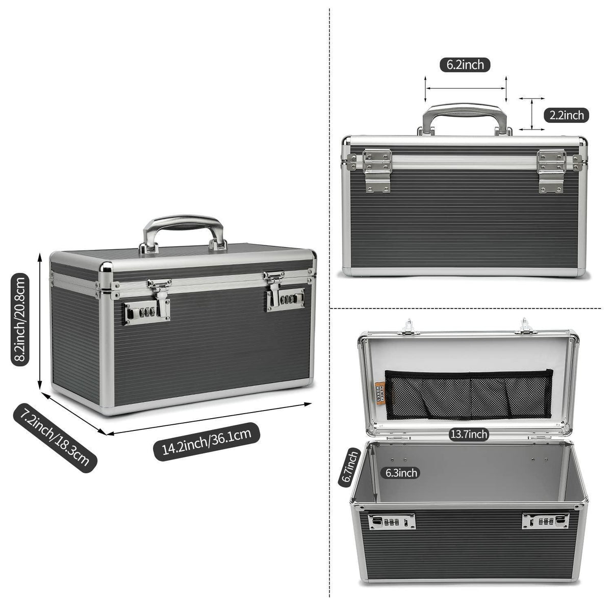 Medikamentenkoffer mit Schloss & Tablettenbox Grau Large