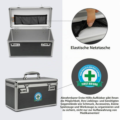 Medikamentenkoffer mit Schloss & Tablettenbox Grau Large