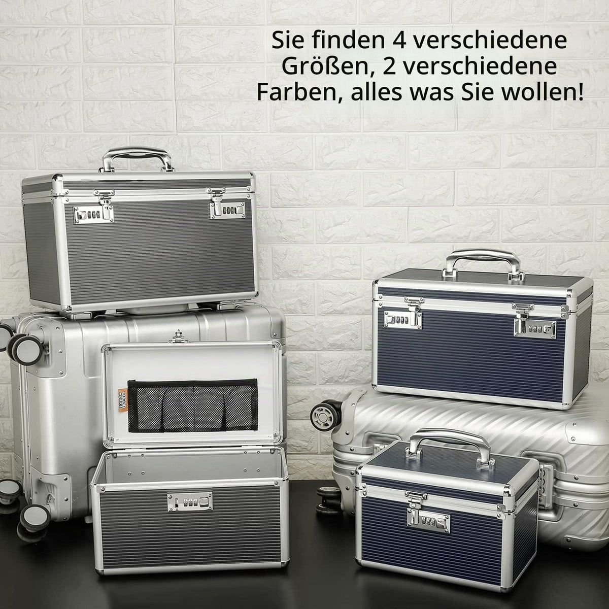 Medikamentenkoffer mit Schloss & Tablettenbox Grau Large