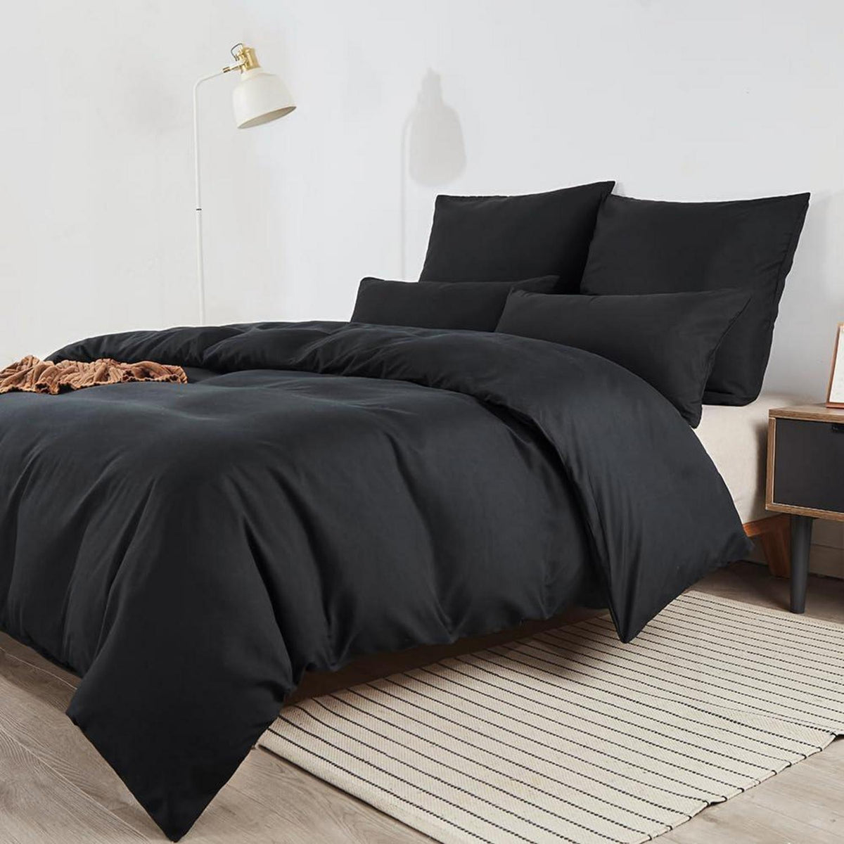Bettwäsche-Set Mikrofaser 180x200 cm Schwarz Bügelfrei