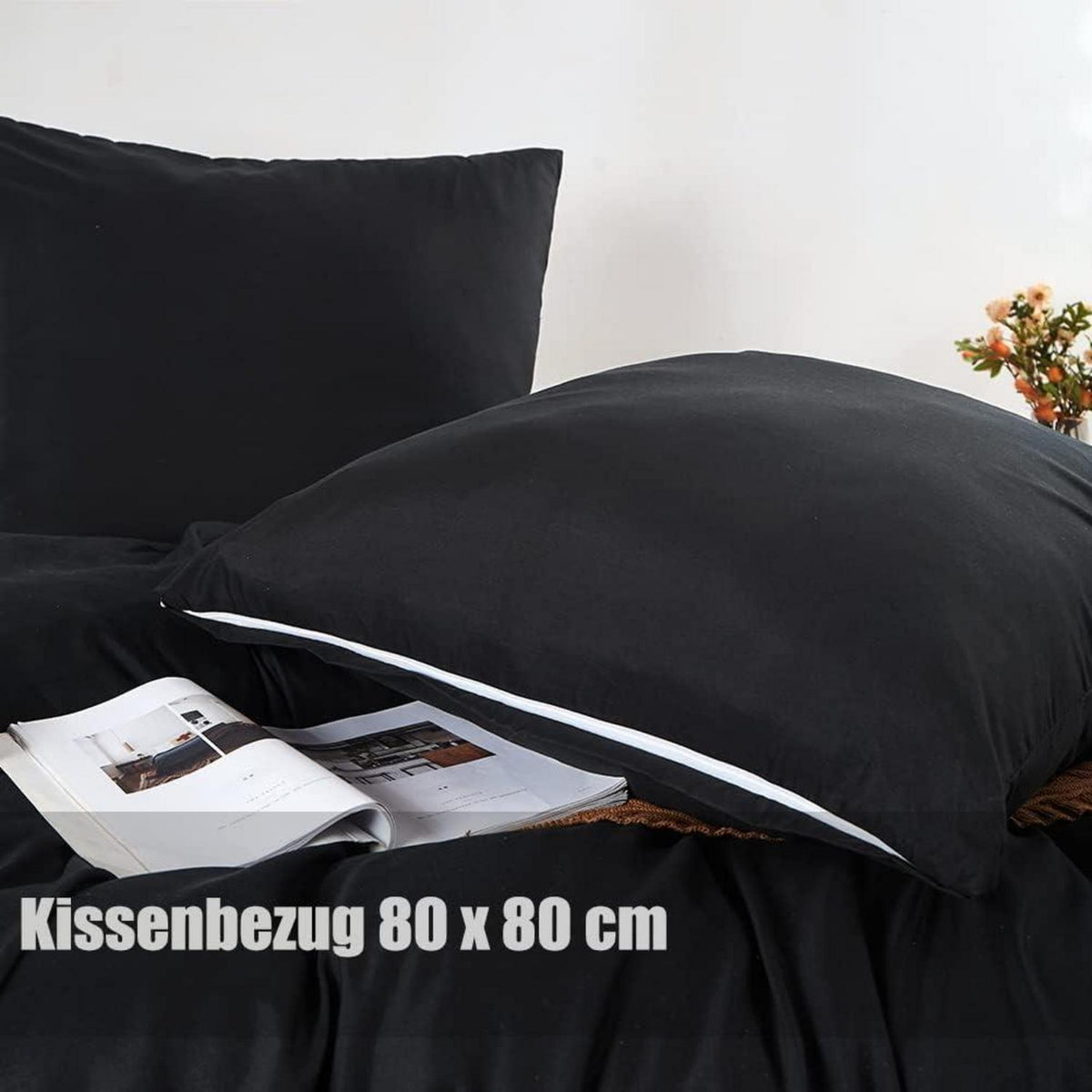 Bettwäsche-Set Mikrofaser 180x200 cm Schwarz Bügelfrei