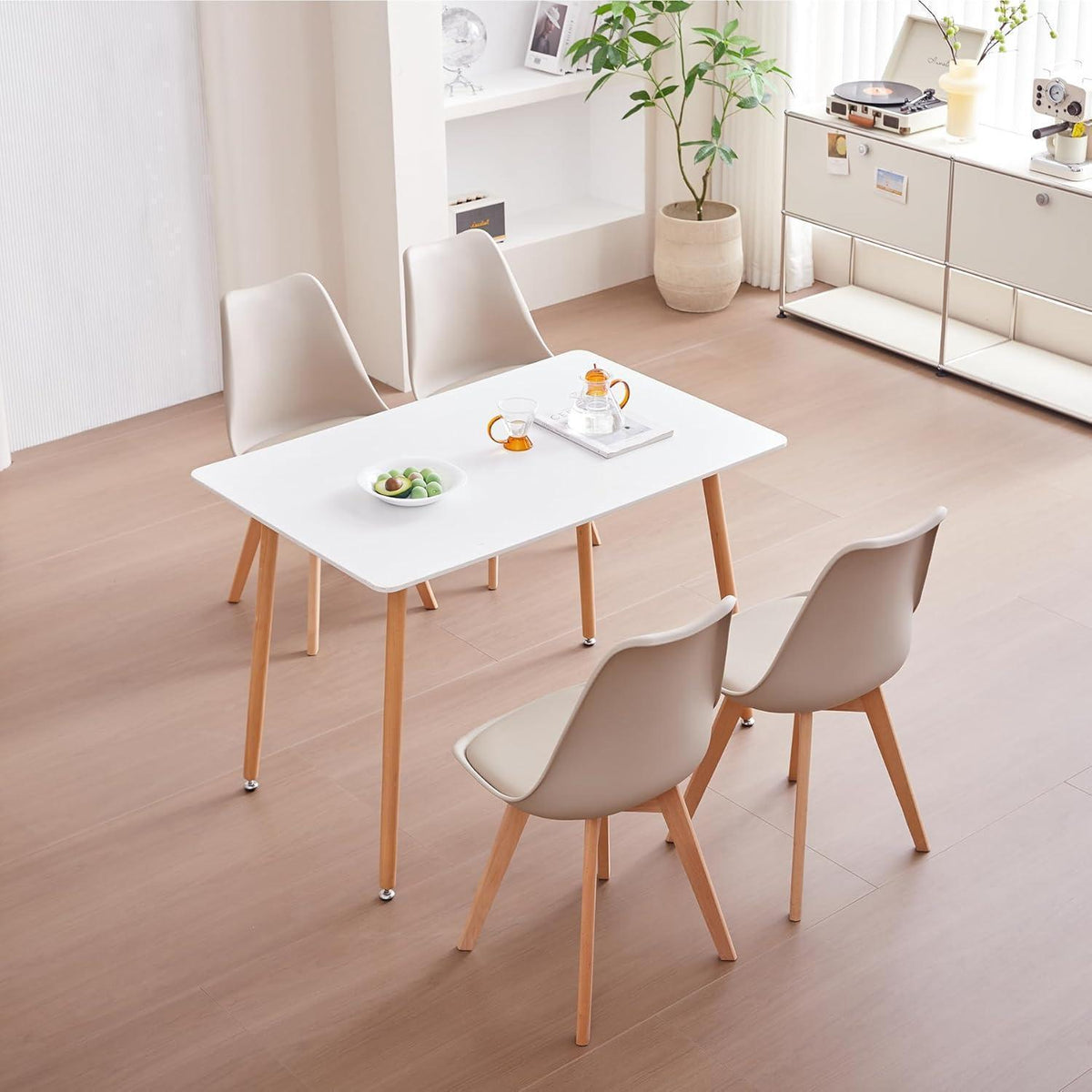 4er Set Esszimmerstühle Modern, Khaki, Buchenbeine