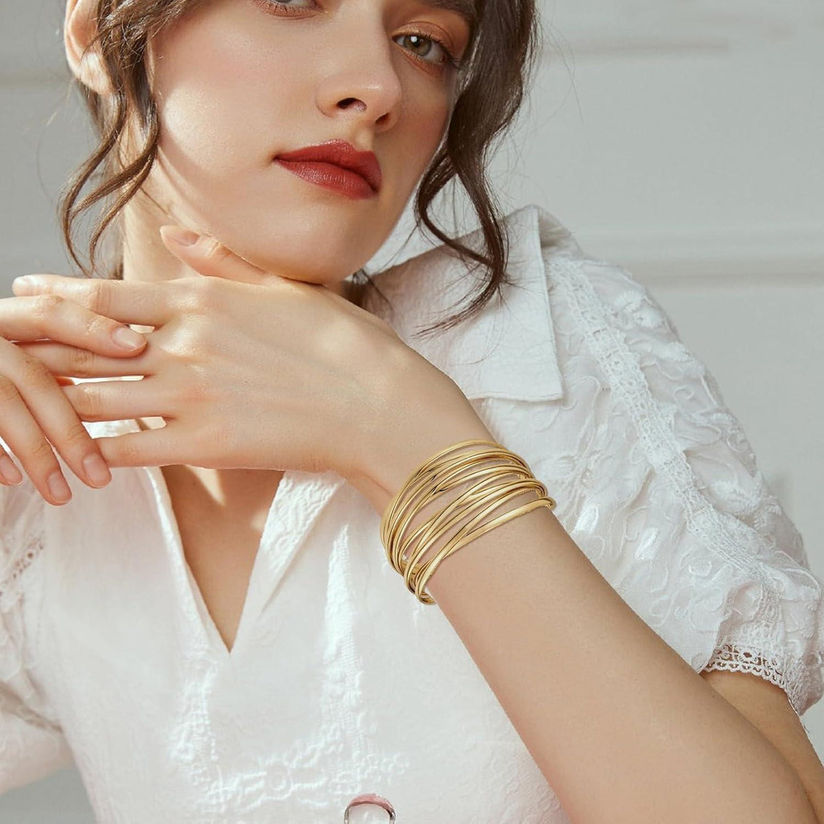 Breiter Gold Armreif Damen Verstellbar Offen Manschette Armband