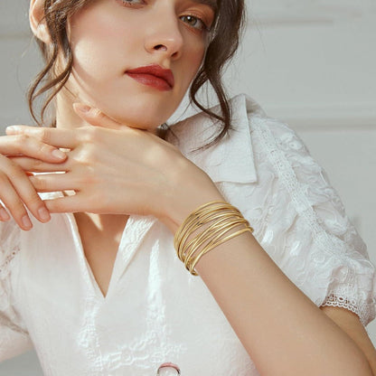 Breiter Gold Armreif Damen Verstellbar Offen Manschette Armband