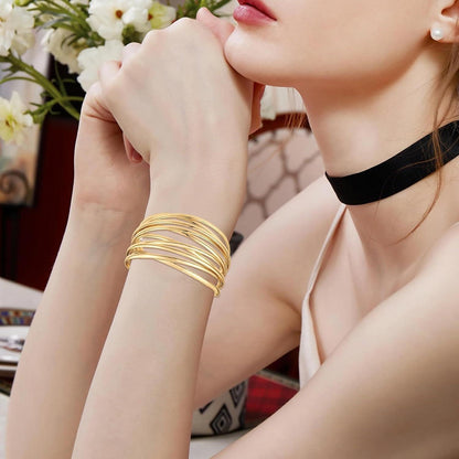 Breiter Gold Armreif Damen Verstellbar Offen Manschette Armband