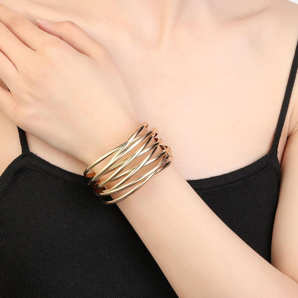 Breiter Gold Armreif Damen Verstellbar Offen Manschette Armband