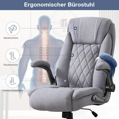 Fantasylab Bürostuhl Leinen 180KG hohe Rückenlehne extra breiter SitzGrey