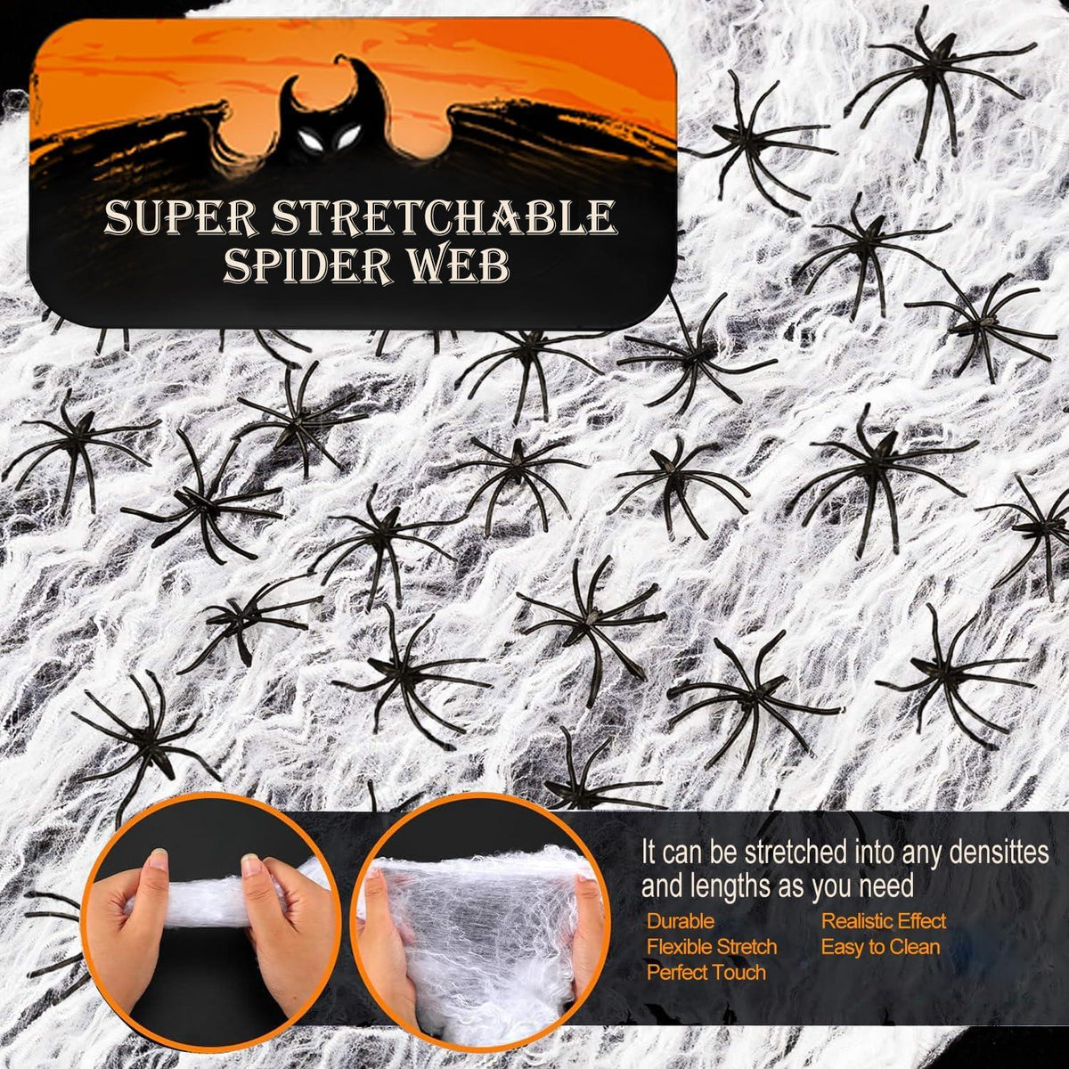 Halloween Spinnennetz Dekoration 160g mit 30 künstlichen Spinnen