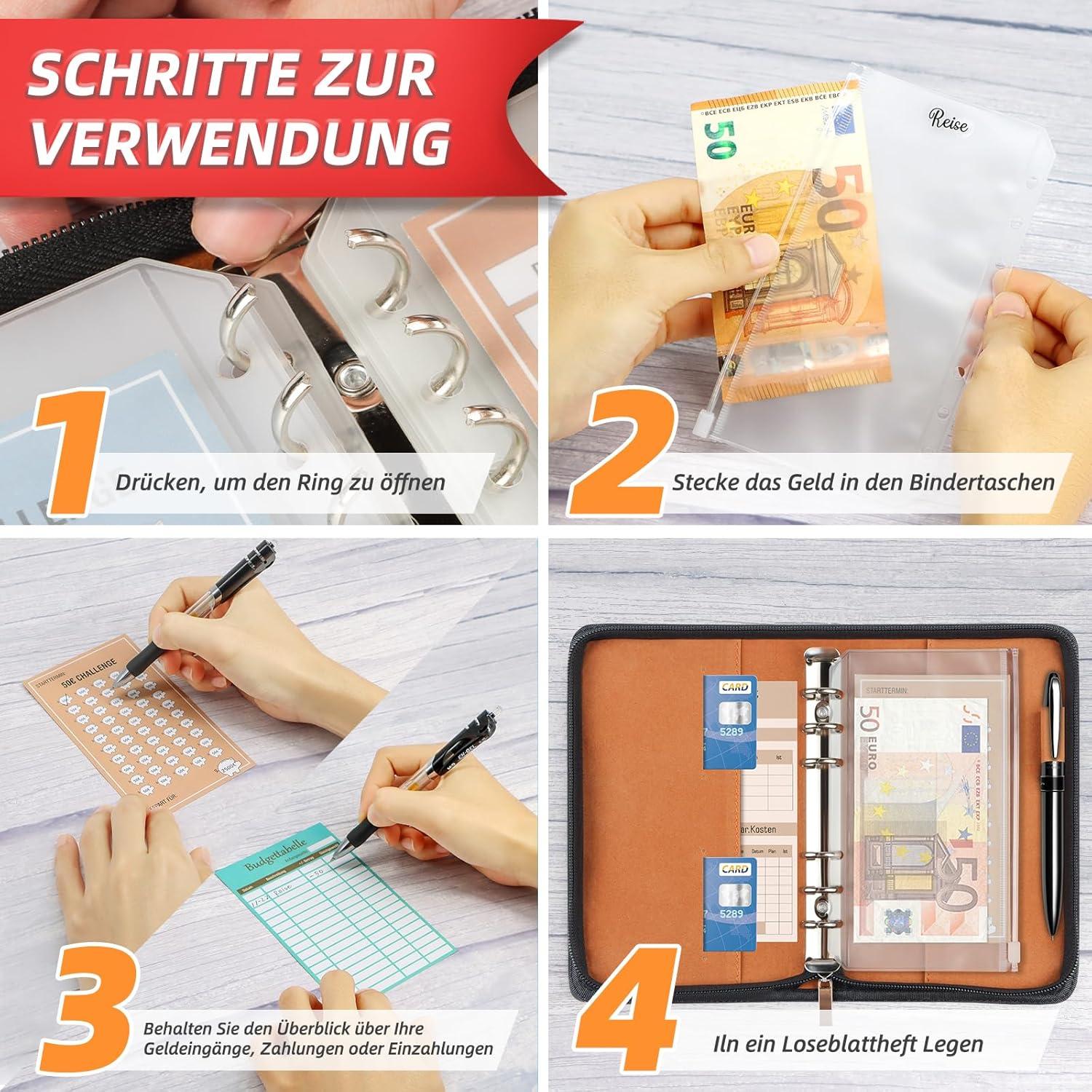 Upgrade Budget Planner Deutsch A6 mit Reißverschluss - Startset Haushaltsbuch 8 Sparchallenges