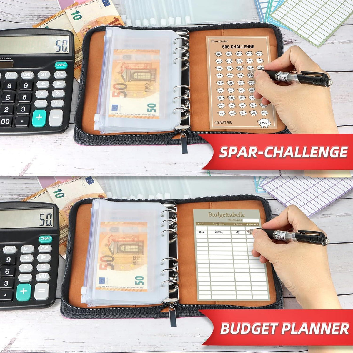 Budget Planner A6 Deutsch - Budgetplaner mit Reißverschluss & Spar Challenges