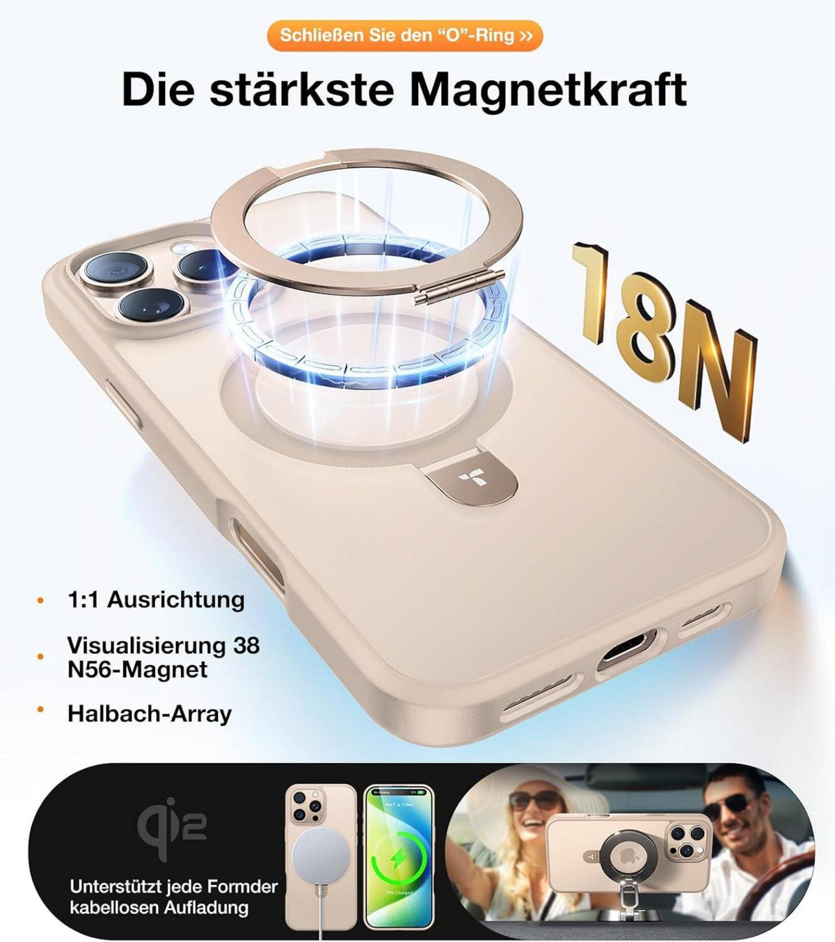 iPhone 16 Pro Max Hülle MagSafe Ostand Militärschutz Gold