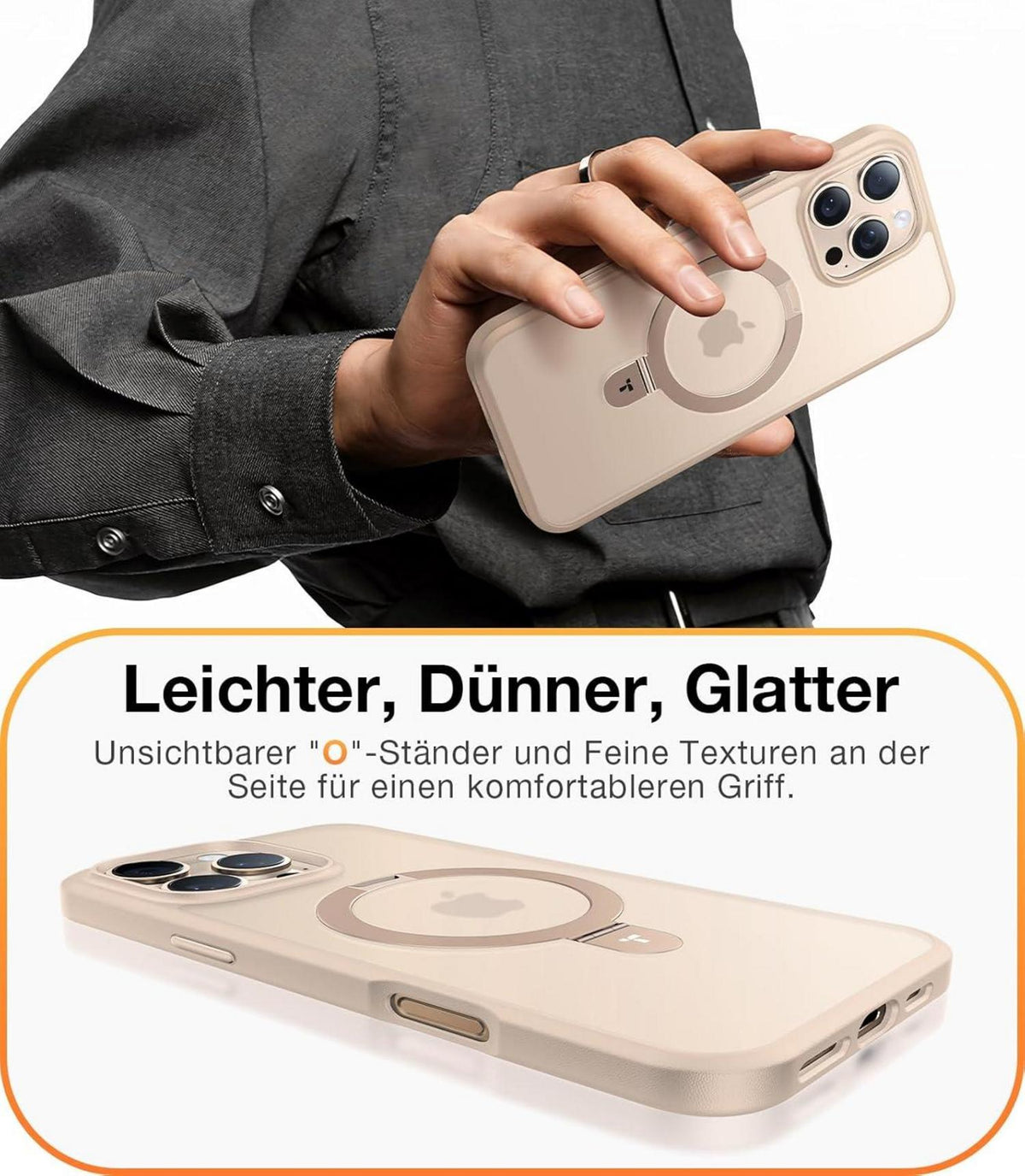 iPhone 16 Pro Max Hülle MagSafe Ständer Militärischer Schutz Gold