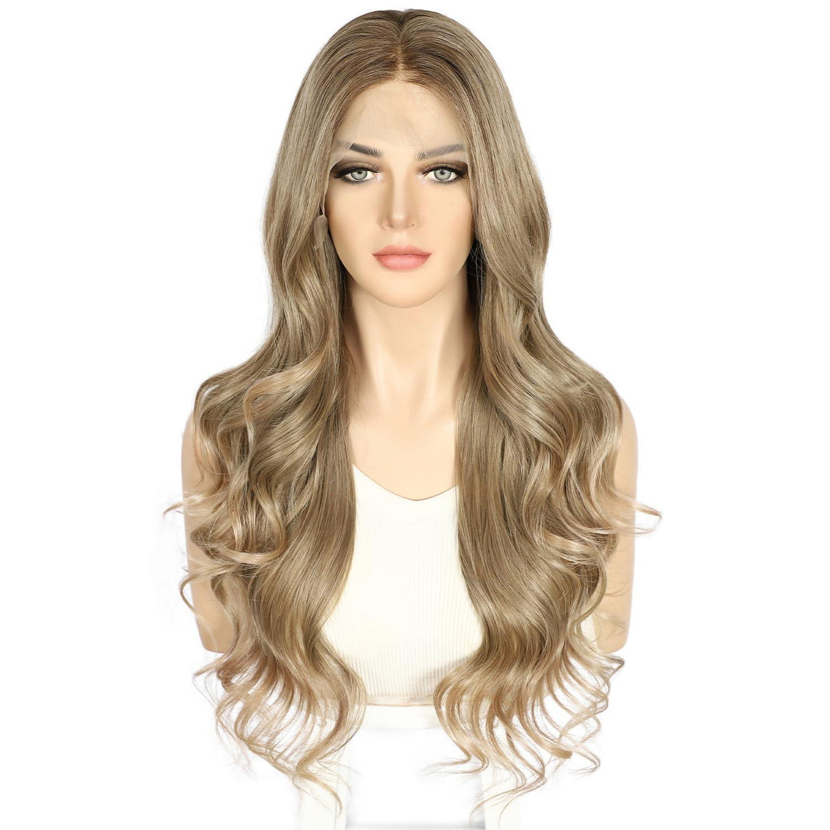 Braune Lace Front Perücke Körperwelle 26 Zoll Synthetisch