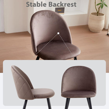 4er Set Samt Esszimmerstühle mit Metallbeinen – Braun
