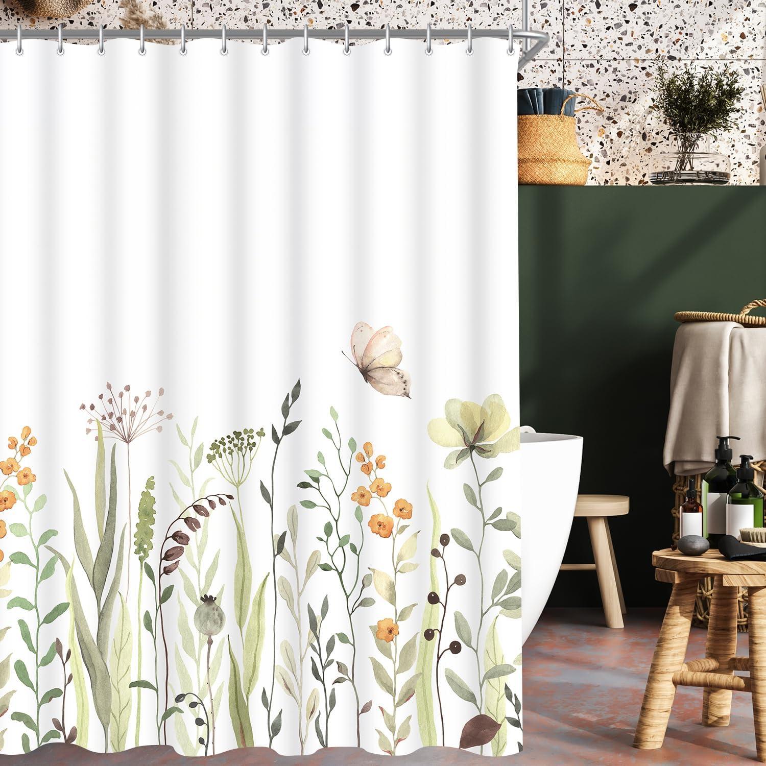 Duschvorhang 150x200cm Schmetterling Blumen Wasserdicht Polyester Badevorhang