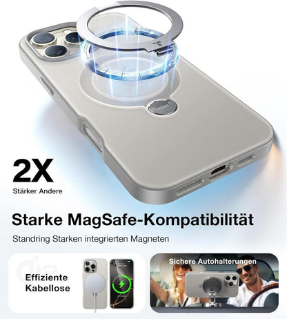TORRAS 360° Ostand Spin Hülle für iPhone 16 Pro Max Magsafe Militärschutz Grau