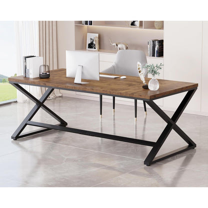 Großer moderner Schreibtisch 180cm Eiche & Schwarz für Home Office