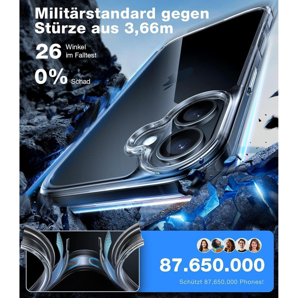 iPhone 16 Plus Hülle Stoßfest Transparent mit DIY-Tasten