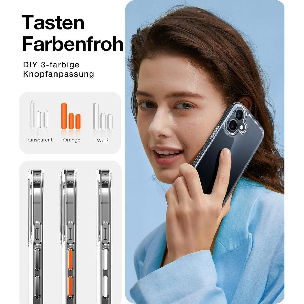 iPhone 16 Plus Hülle Stoßfest Transparent mit DIY-Tasten