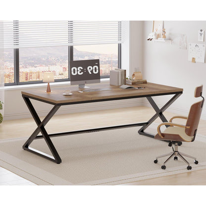 Großer Schreibtisch 180cm Schwarz Eiche MDF Modern Home Office