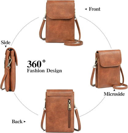 Handtasche Damen RFID Blocking Crossbody Bag Leder Retro-braun