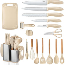 18-teiliges Küchenmesser-Set mit Silikon-Utensilien & Messerblock Khaki